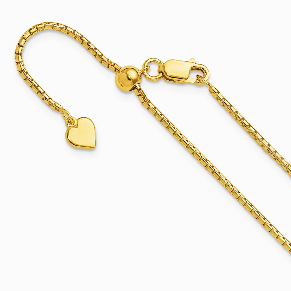 Sterling Silver Gold-Plated Adjustable 1.5mm Round Box Chain Necklace 22″-30″