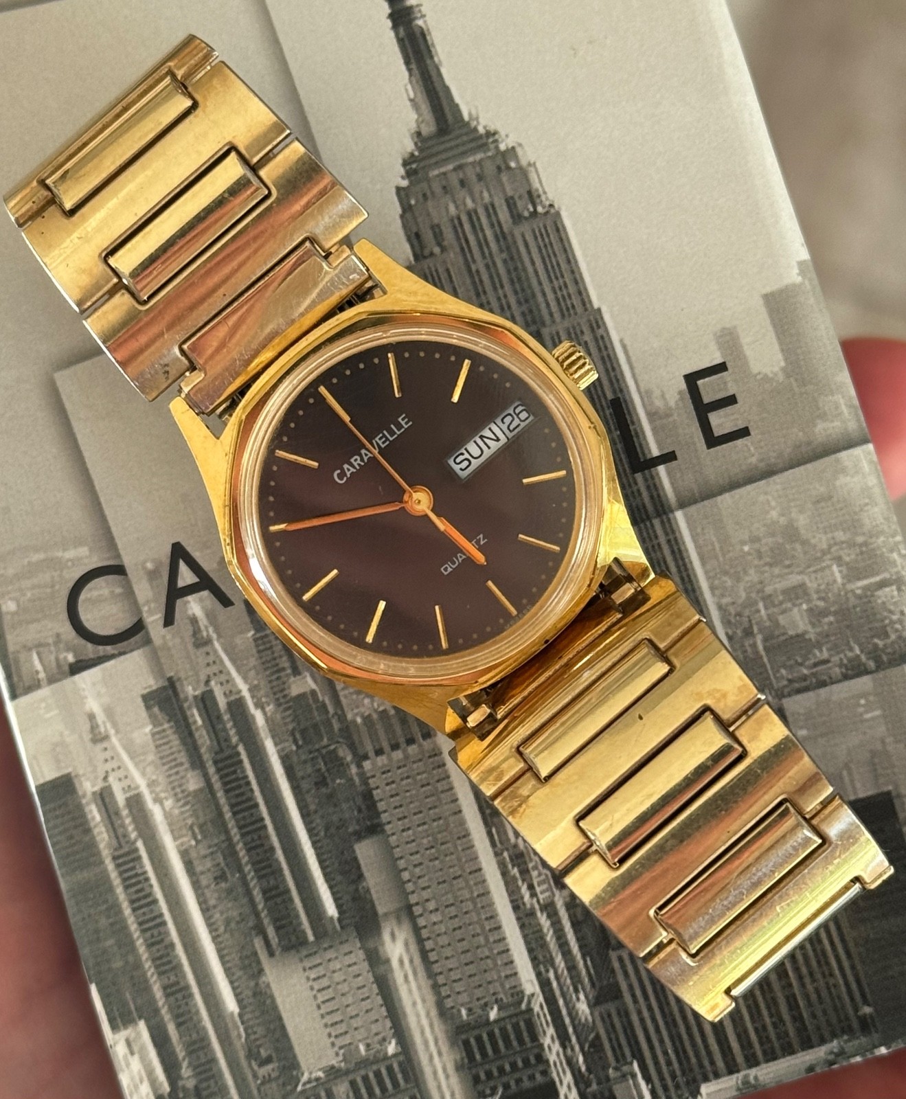 Vintage 1983 Caravelle (by Bulova) Day/Date Quartz Watch w/Box & Cushion – RUNS!