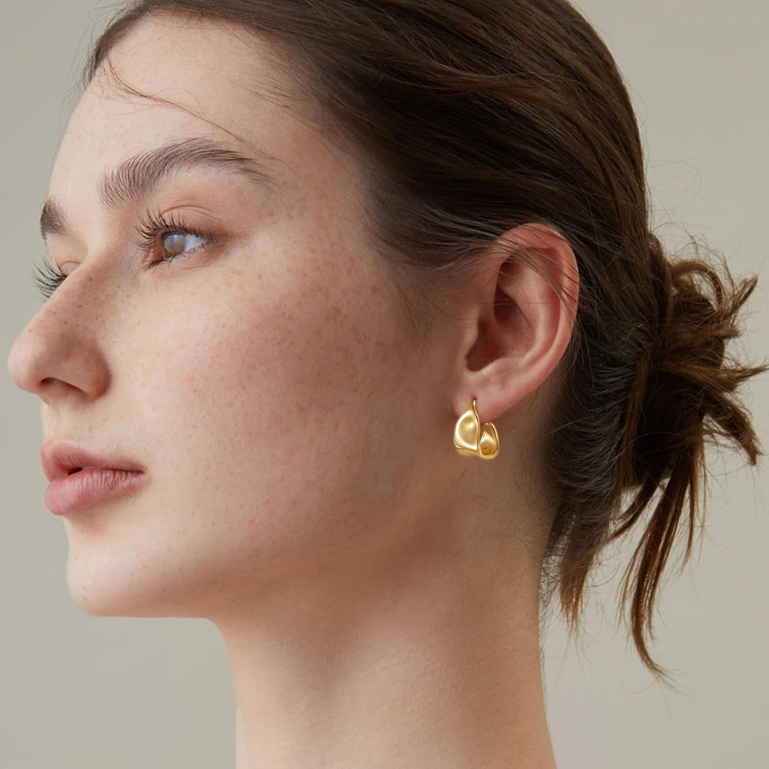 Chunky Gold Earrings for Women, 14K Gold/Silver Plated Statement Geometric Dangl