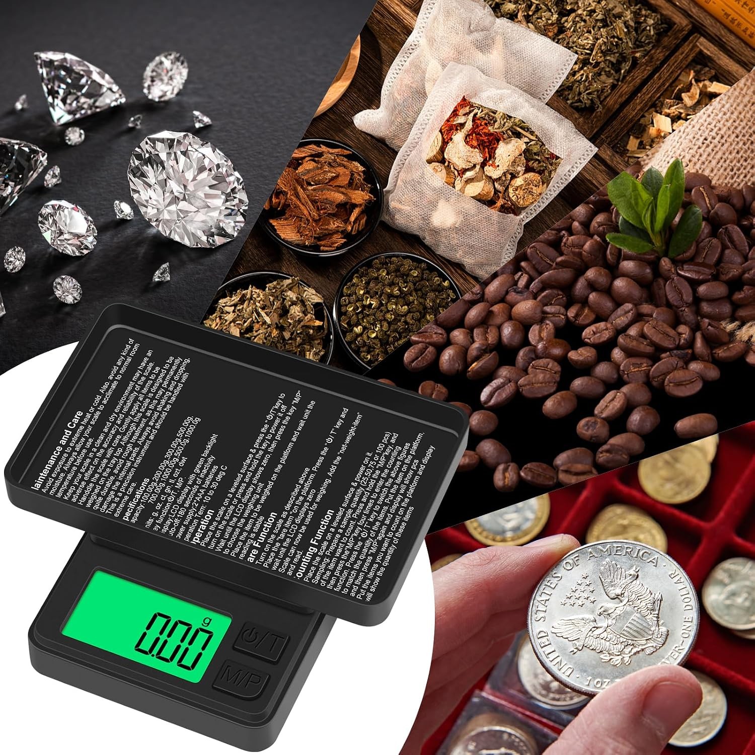 Pocket Scale 1000g 0.01g Digital Gram Jewelry Scale Protective Cover 7 Units LCD