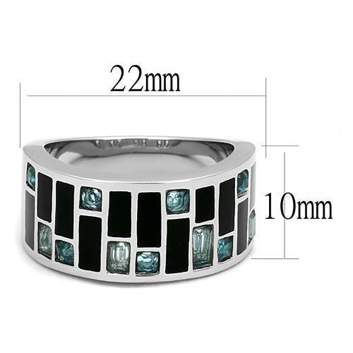 Women’s Ring, Blue Glass, Stainless Steel, Statement, Geometric Design