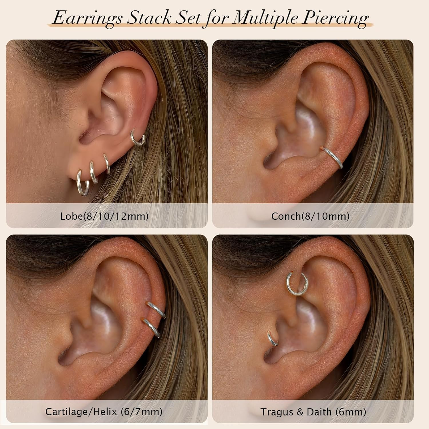 Sterling Silver Hoop Earrings, Hypoallergenic Earrings for Women Men 14K Real Go