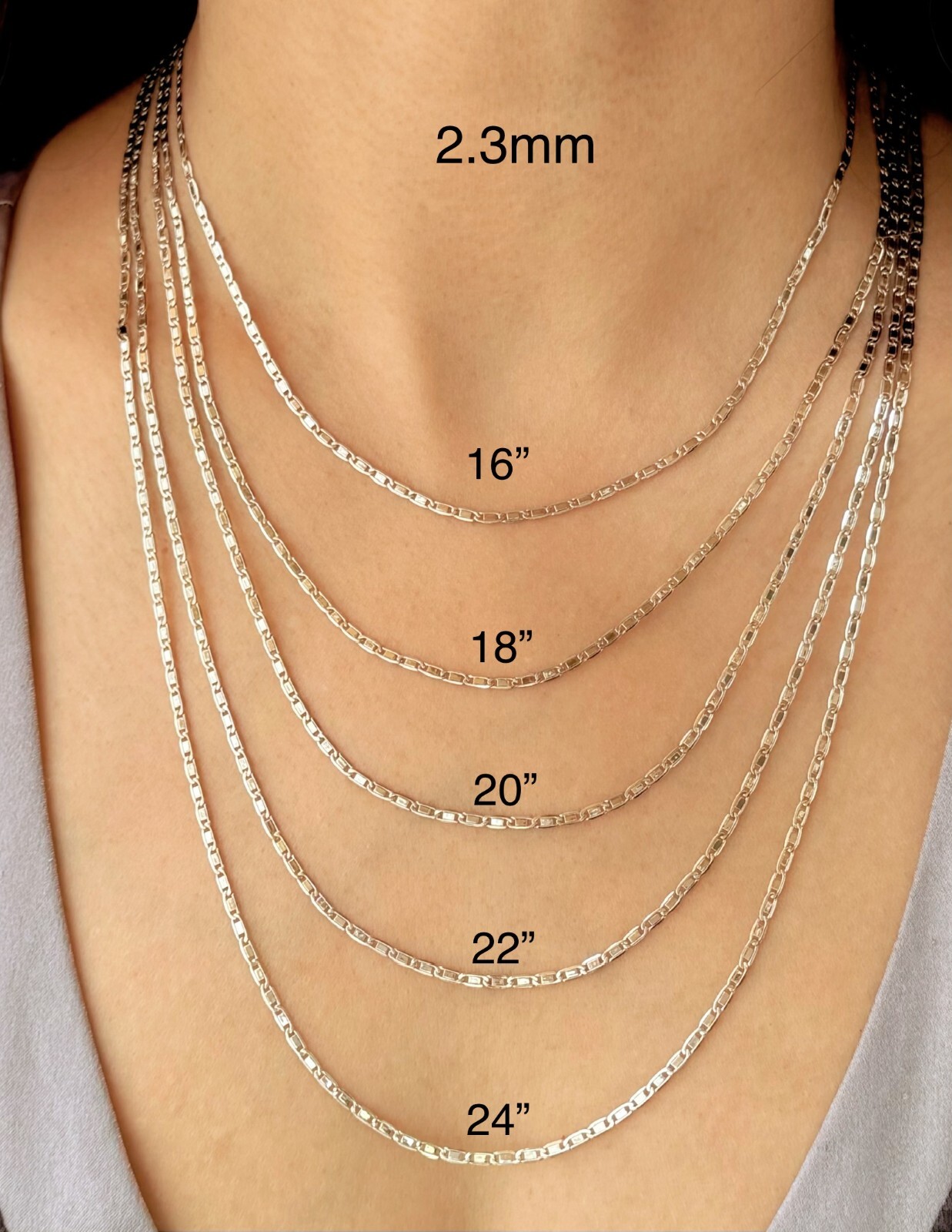 Decomerika 14K White Gold Sparkle Valentino Chain Necklace 1.8-2.8mm 16-24″