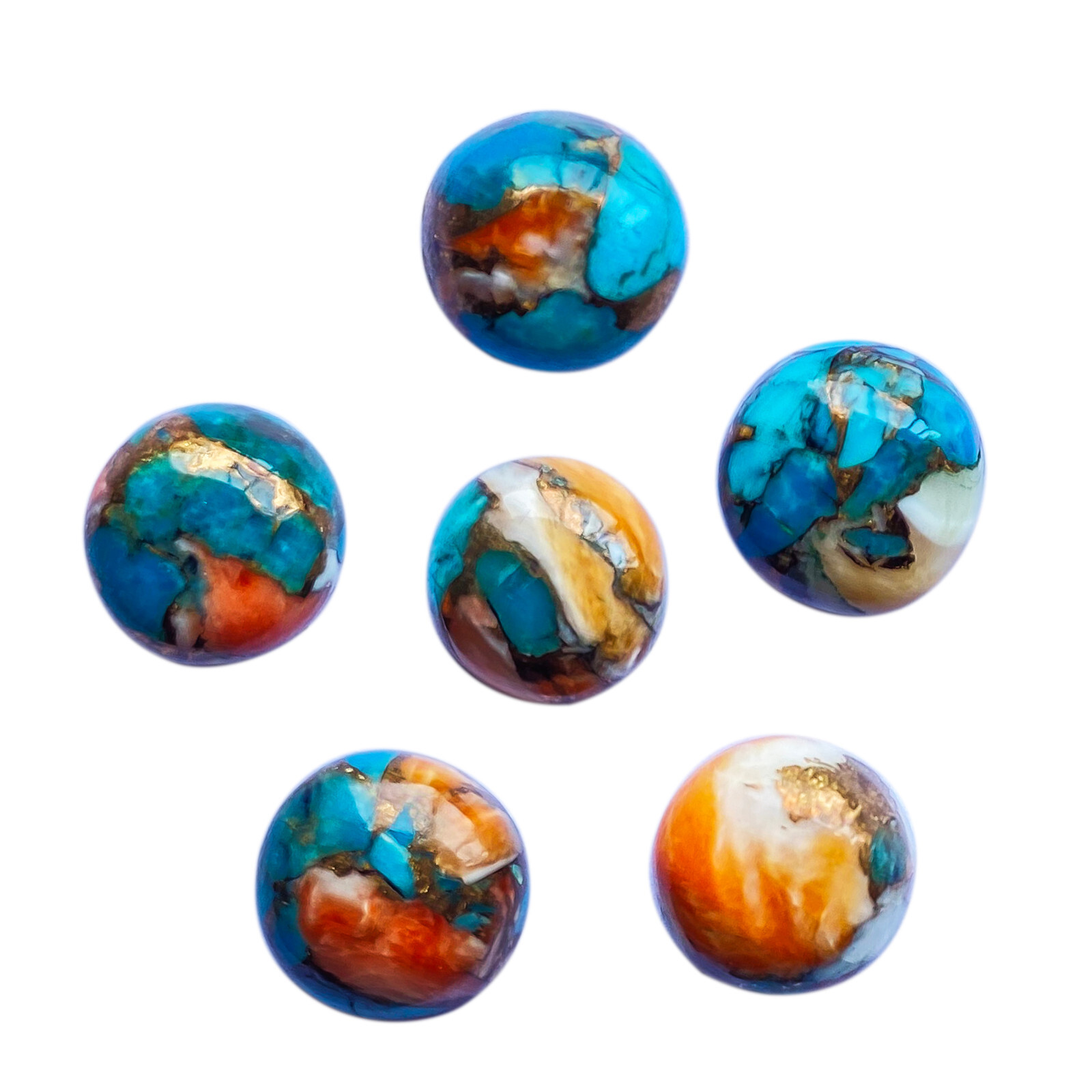 [WHOLESALE] SPINY OYSTER COPPER TURQUOISE CABOCHON ROUND SHAPE LOOSE GEMSTONE