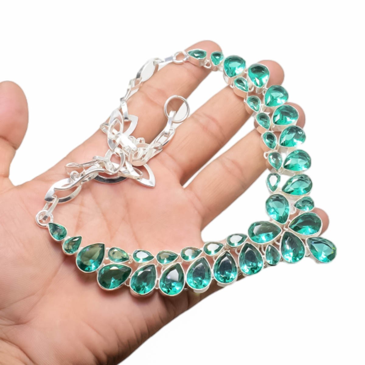 Paraiba Tourmaline Gemstone 925 Sterling Silver Jewelry Necklace Size-17-18″