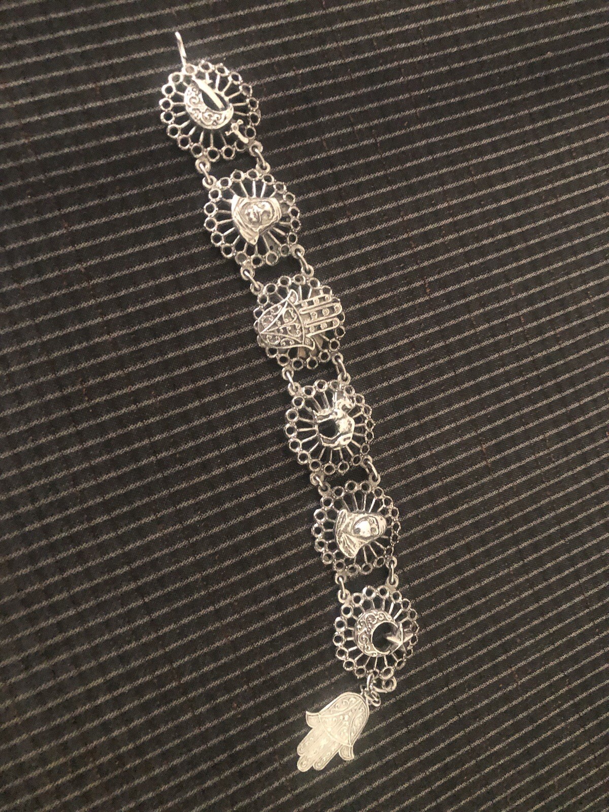 Vintage Moroccan Souvenir Du Maroc Panel Bracelet 70’s-80’s Silver Tone