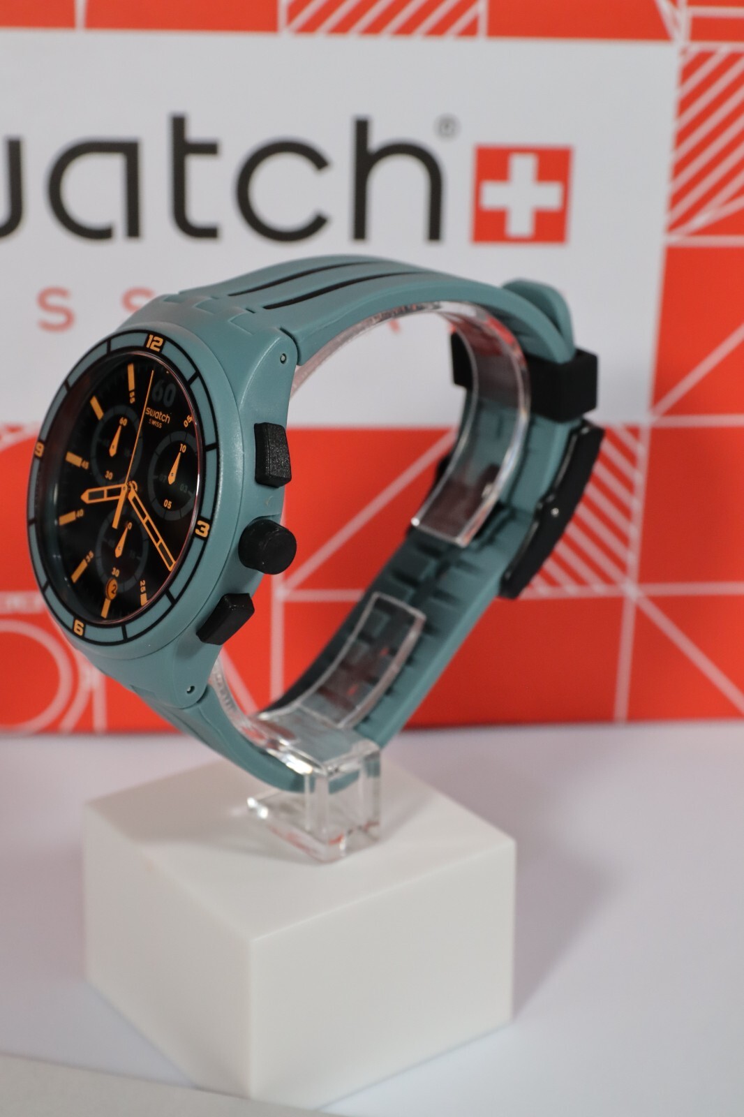 NEW Swiss Swatch XX SPEED SUSG401 Soft Plastic Green Orange Chronograph 42MM