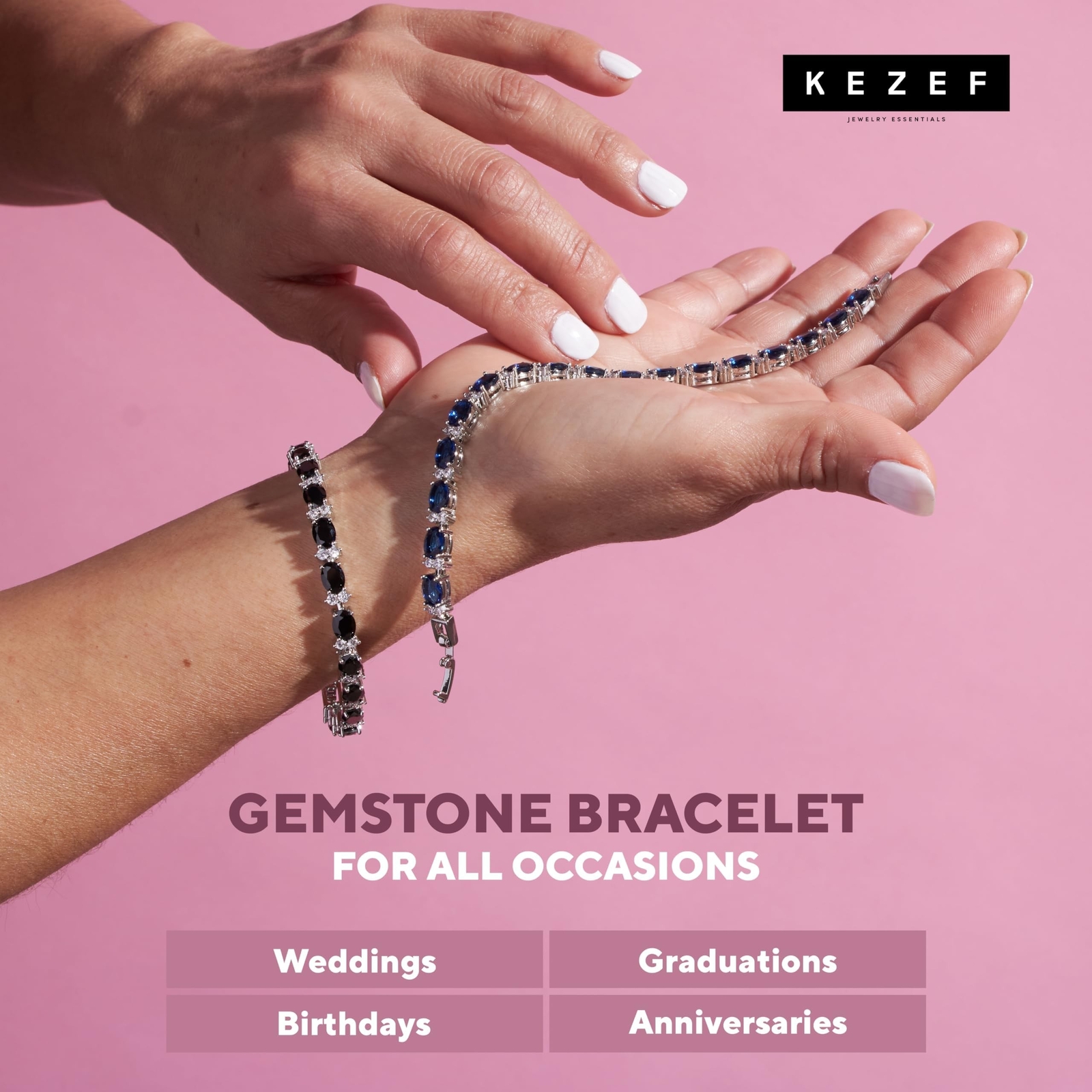 KEZEF Tennis Bracelets For Women – Cubic Zirconia – Oval 7x5mm Gemstones – Ro…
