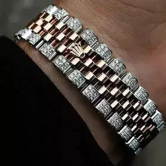 6.5Ct Round Lab-Created Diamond Men’s Cuban Link Bracelet 14K Rose Gold Plated
