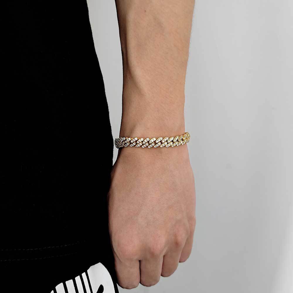 8MM Miami Cuban Link Chain Iced CZ Out Necklace Gold Plated Stainless Steel