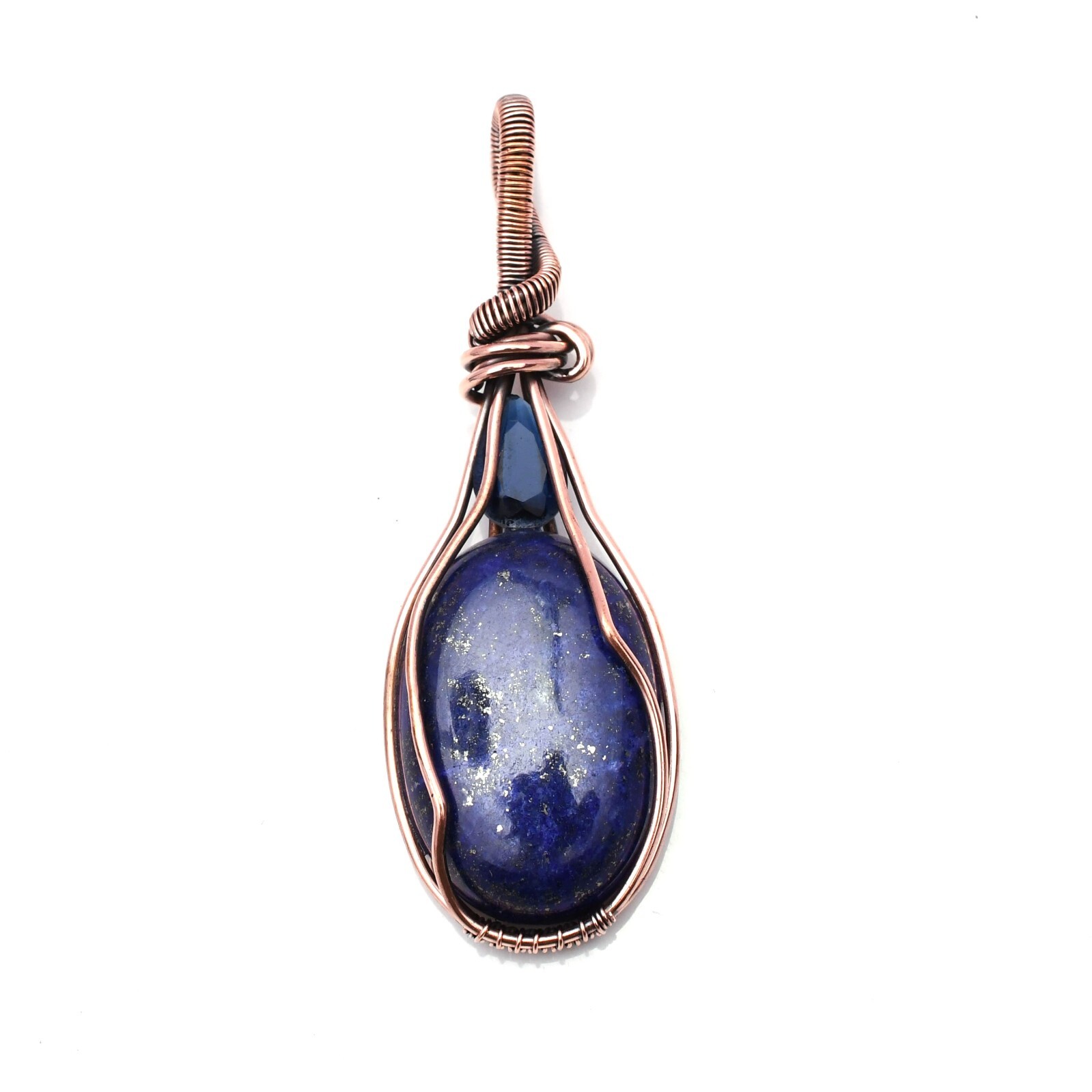 Lapis Lazuli Pendant Copper Wire Wrapped Handmade Jewelry Pendant 2.15″