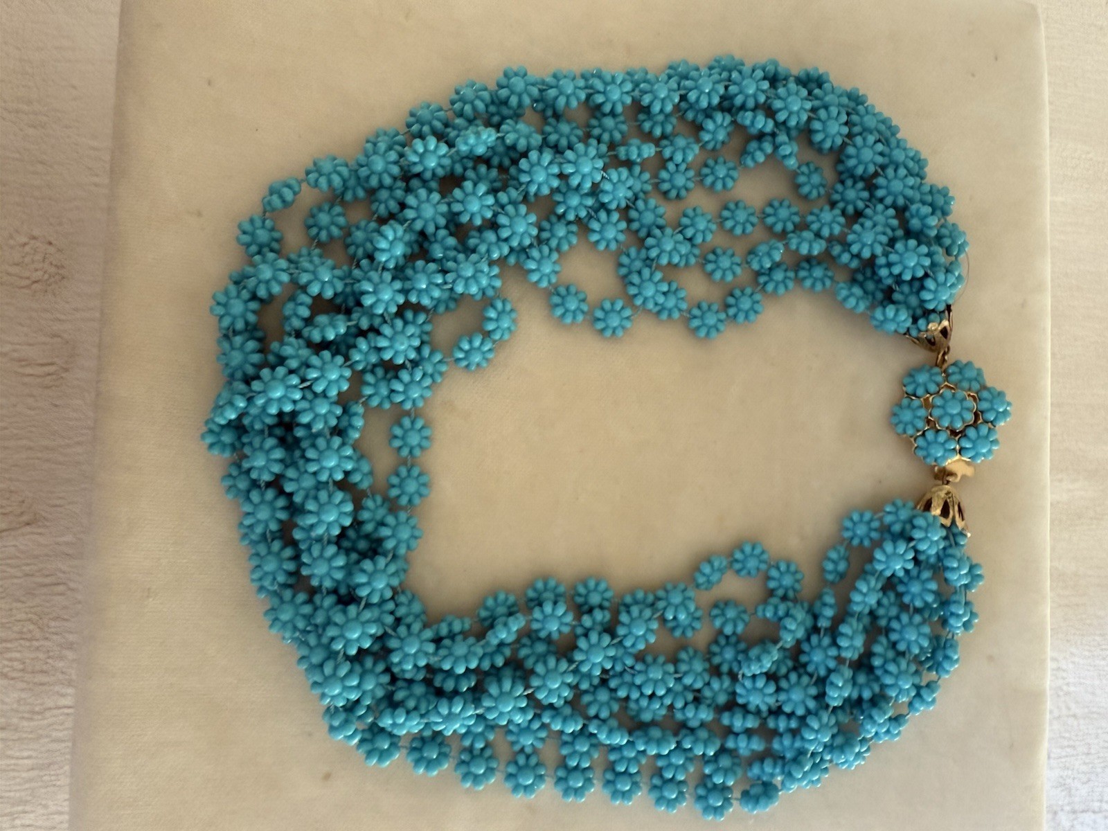 Vintage Necklace with Blue Beads Very Light Weight Costume Jewelry 16″