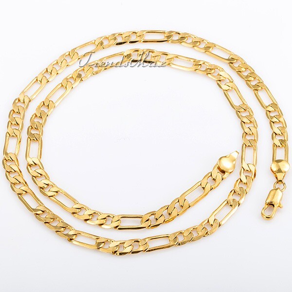6MM 18-24″ Yellow Gold Filled Unisex Figaro Link Chain Necklace Women Men Gift