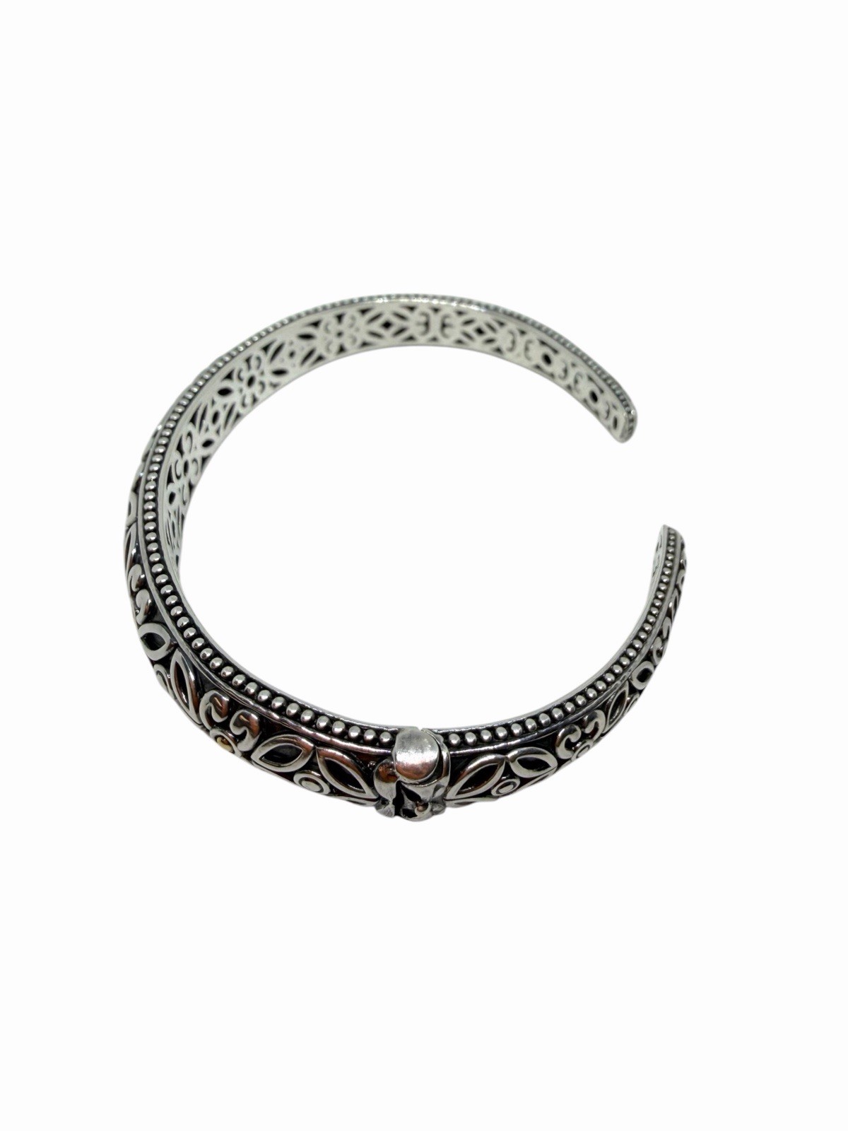 Angela By John Hardy Sterling Silver 14Kt Gold Floral Hinged Cuff Bracelet