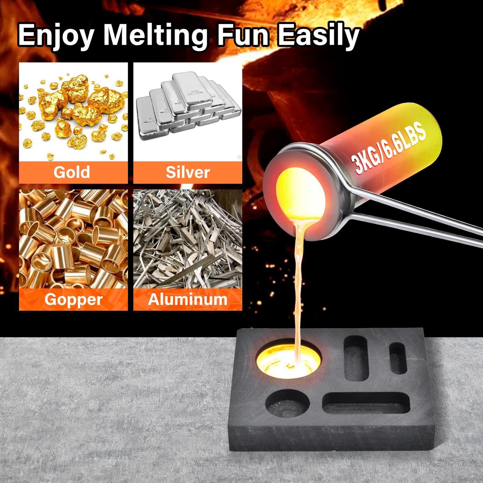 3KG 1500W Electric Digital Metal Melting Furnace Gold Silver Smelter 2102℉ 110V