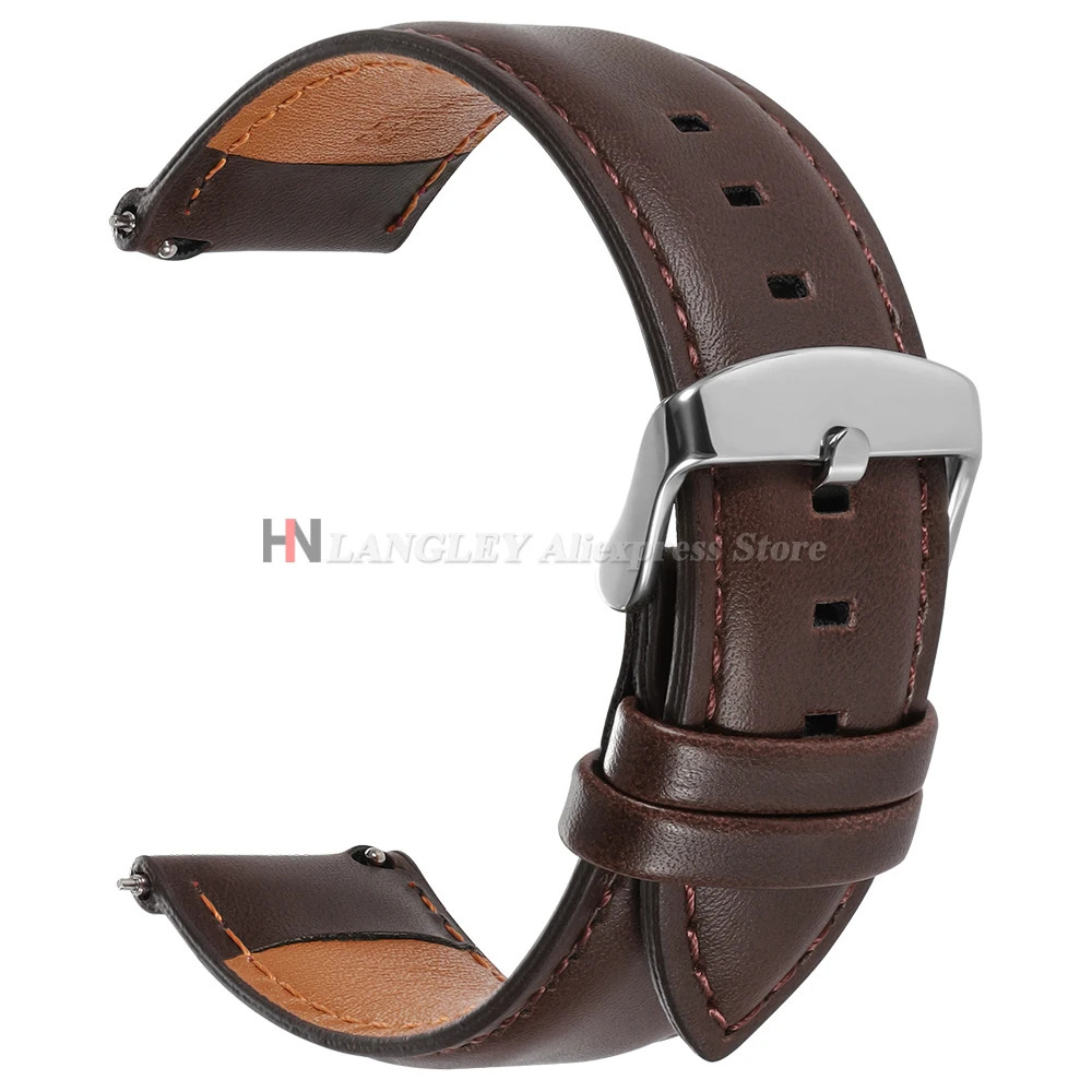 Genuine Cowhide Leather Watch Strap Quick Release Buckle Black Brown Red Band
