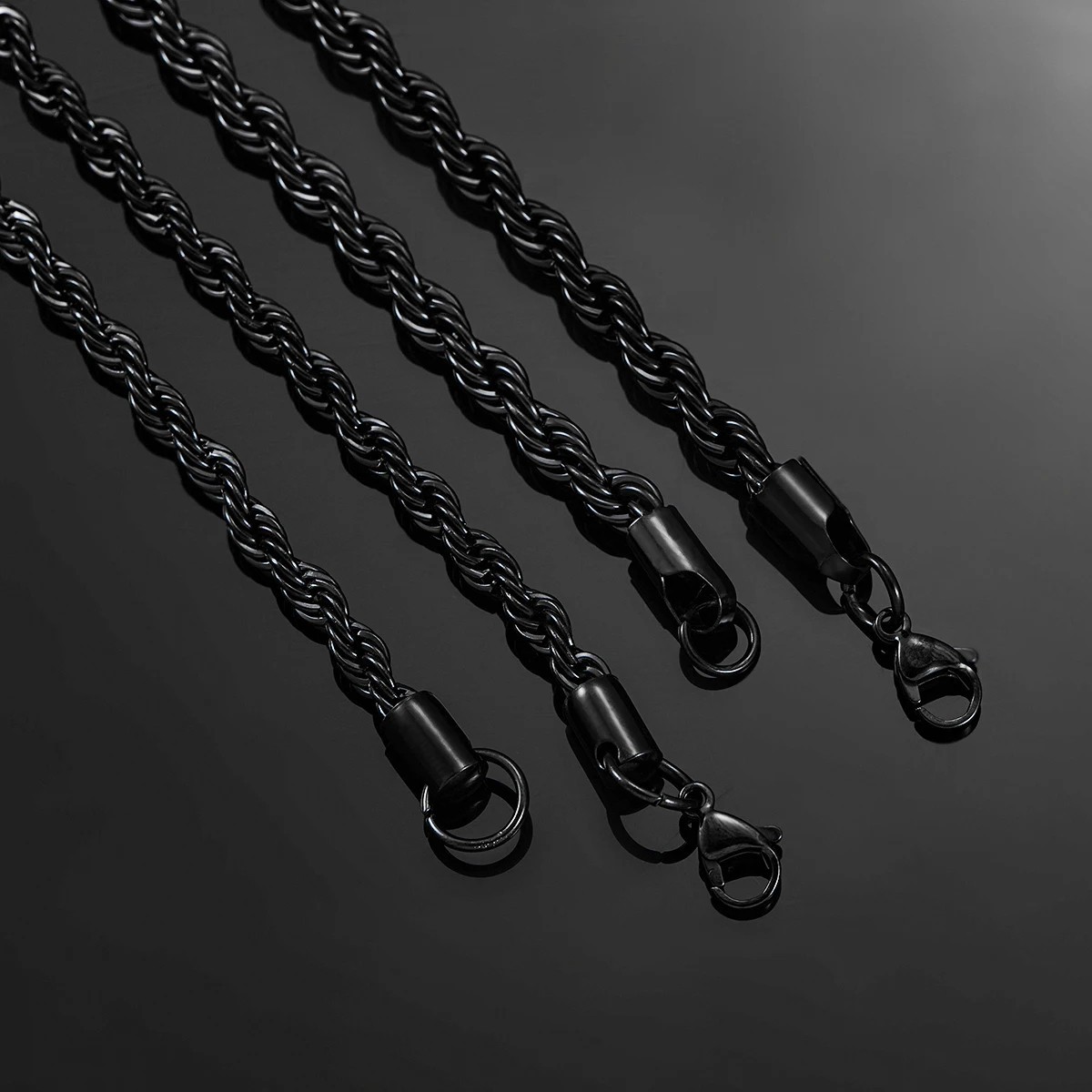 Men Women’s Stainless Steel Black Plated 2mm/3mm/4mm/5mm Rope Necklace Chain