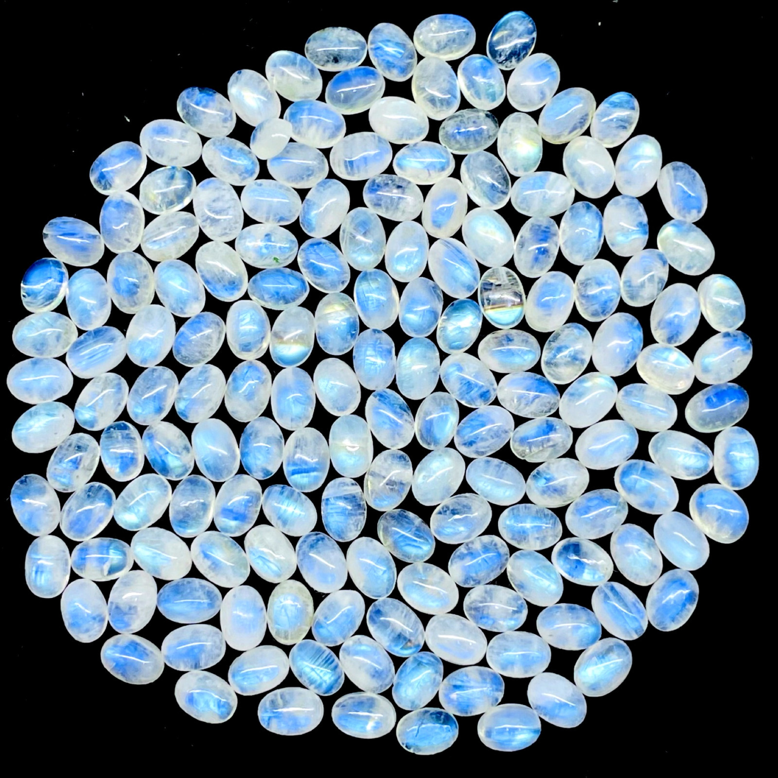 100 Pcs Natural Rainbow Moonstone 7x5mm Oval Loose Cabochon Gemstones Lot