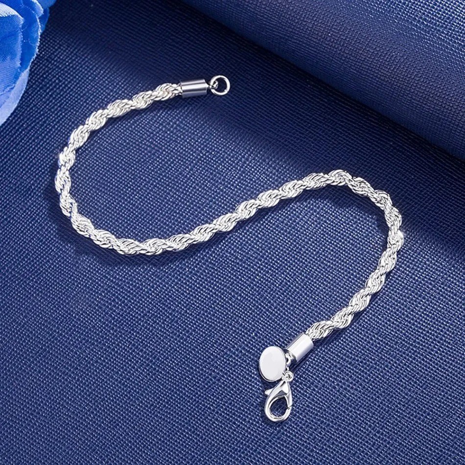 ALIZERO 925 Sterling Silver 4mm Rope Chain Bracelet Unisex Men Women Classic