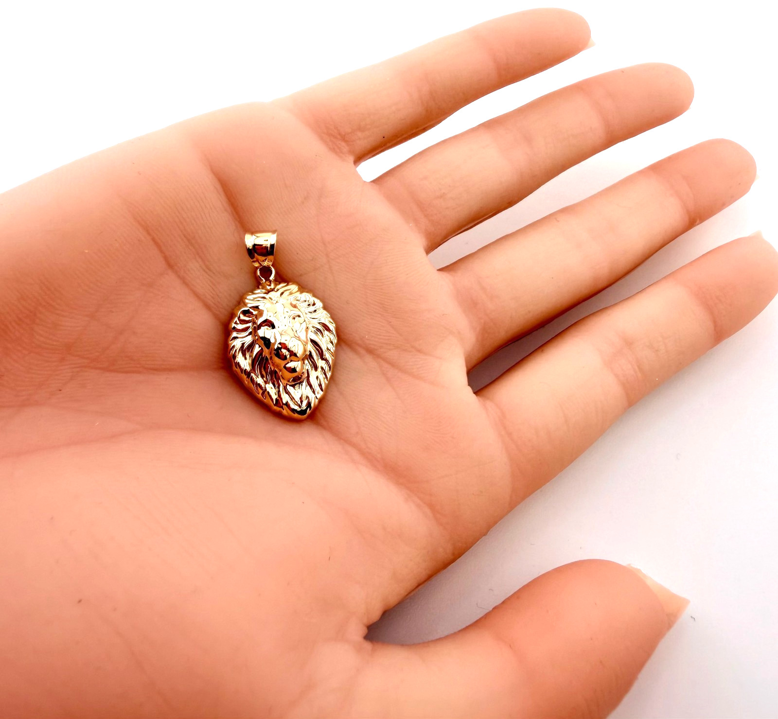 Pure 14 K Yellow Gold Lion Head Pendant