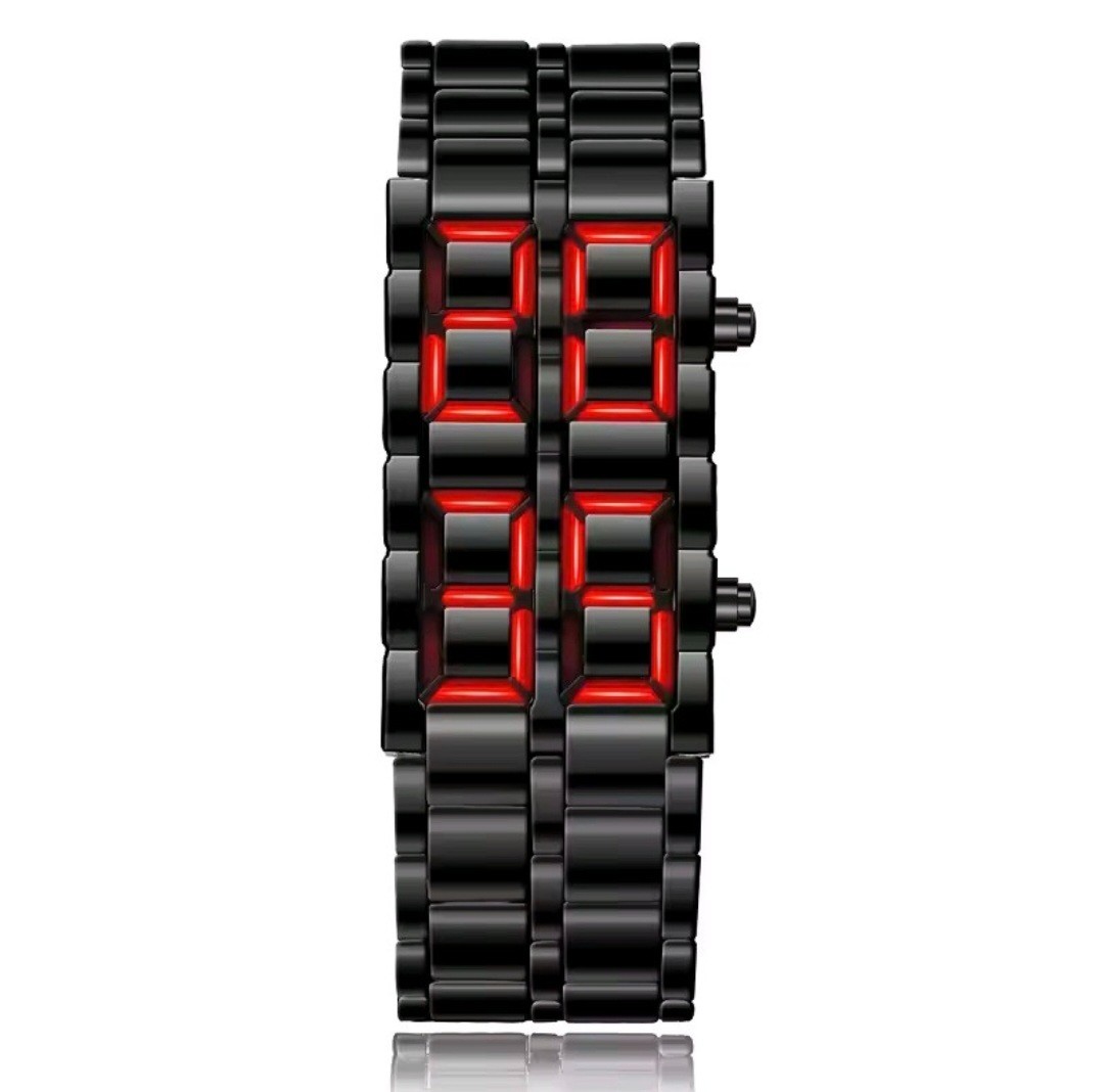 Binary LED Digital Watch Metal Bracelet Wrist Watch for Men Women Black