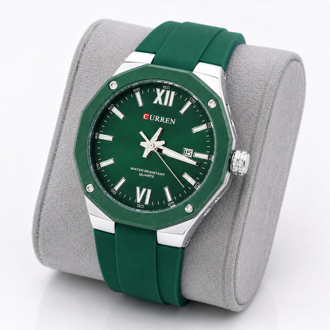 CURREN Men’s Quartz Watch Blue Green Silicone Strap 3ATM Waterproof Date Analog