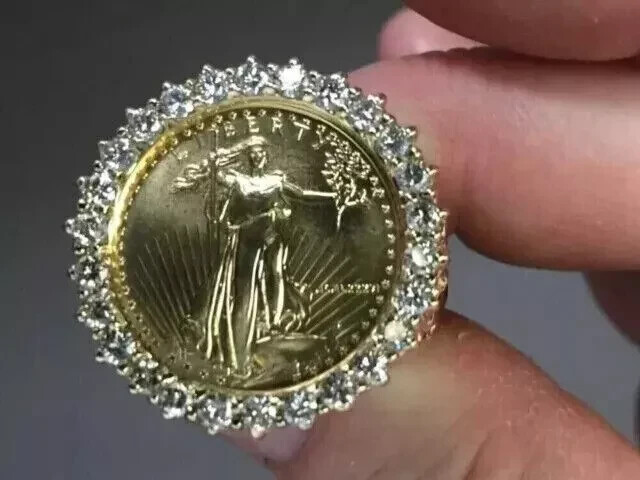 2Ct Round Lab Created Diamond Lady Liberty Coin Ring in 14k Yellow Gold Plated