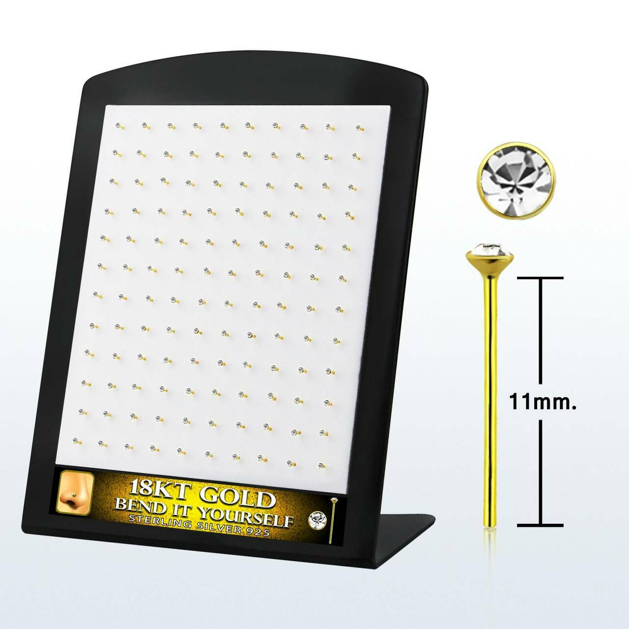 Nose studs Long Self bending with 18karat gold plating acrylic display