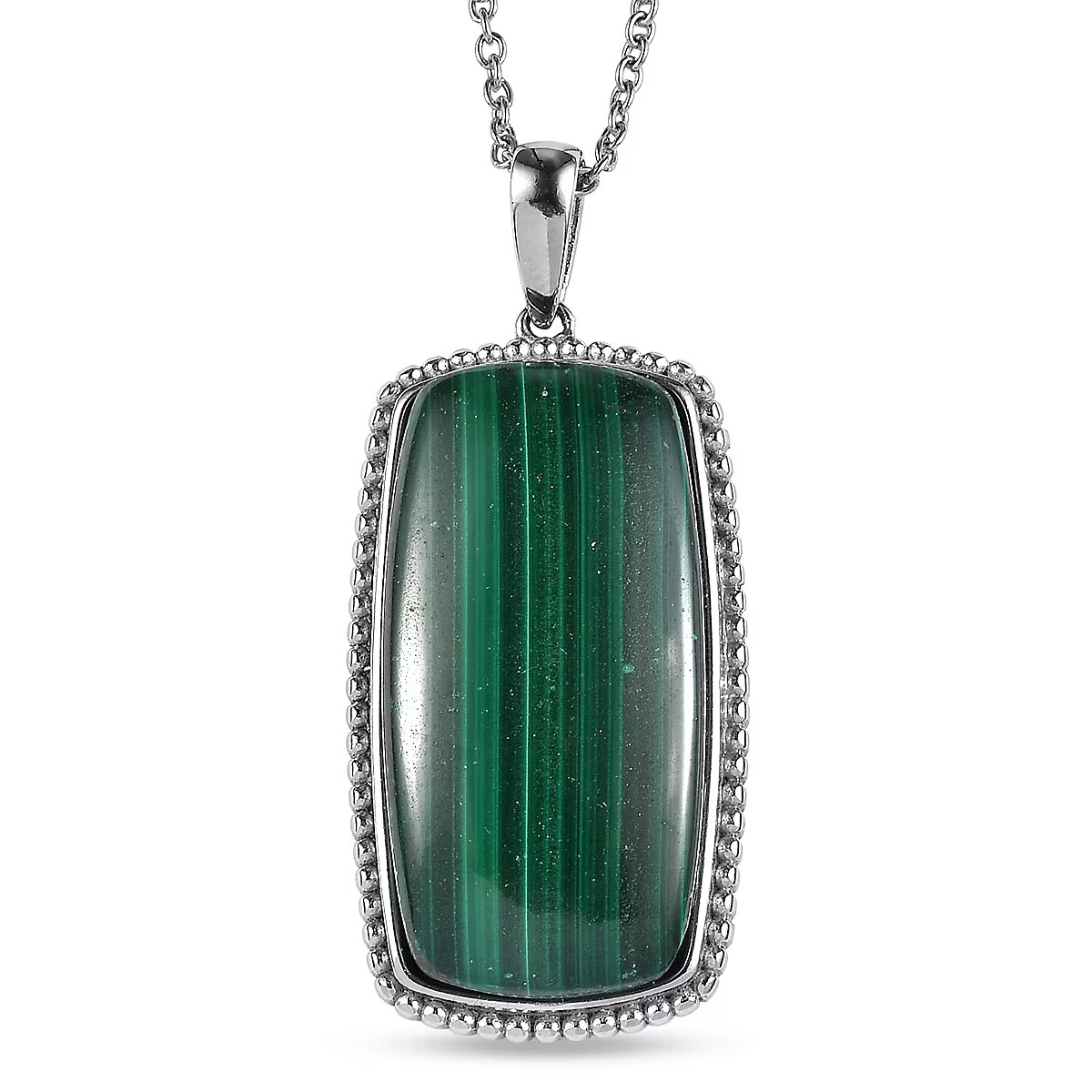 EverTrue Pendant Necklace 20″ African Malachite in 316L Stainless Steel NEW