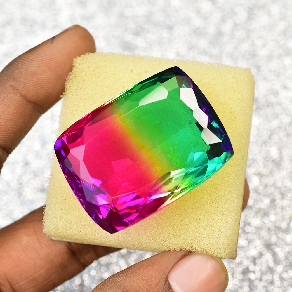 AAA+ Large Natural Bi-Color Tourmaline 133.65 Ct Certified Emerald Cut Gemstone