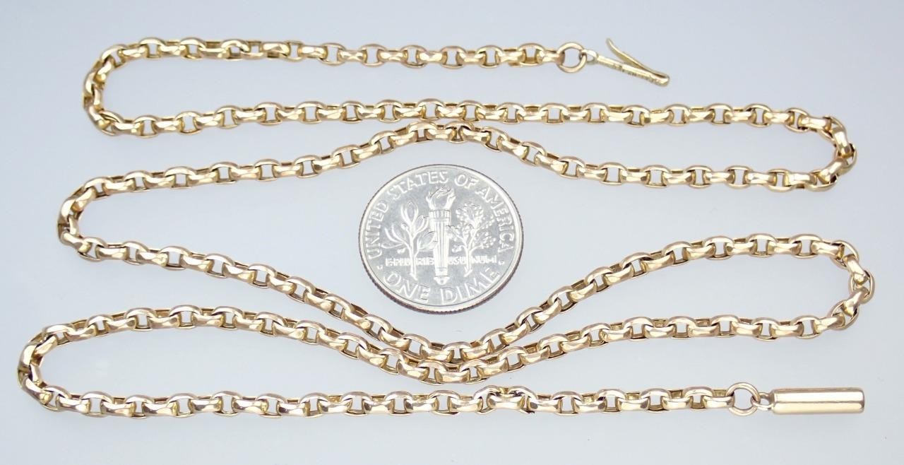 Lovely Antique Victorian 21” Solid 9K Rose Gold 2.5mm Belcher Chain Necklace