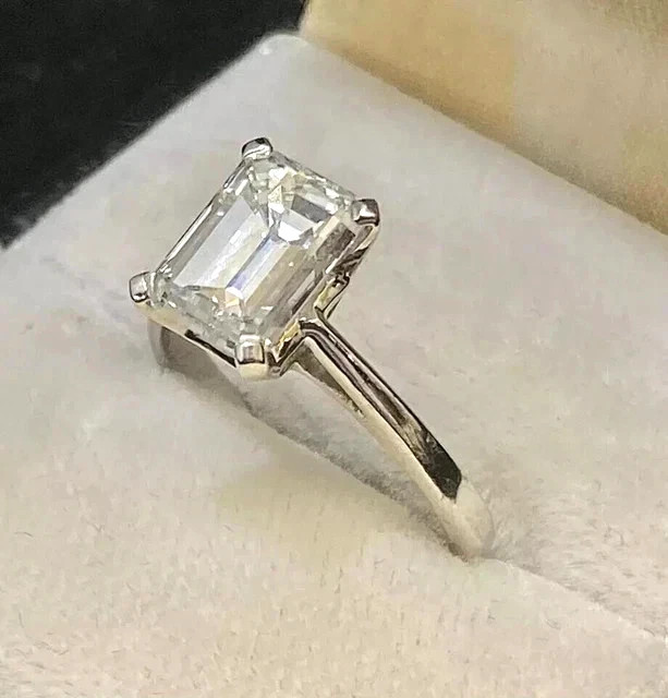 2Ct Emerald Cut Lab-Created Diamond Solitaire Wedding Ring 14K White Gold Plated