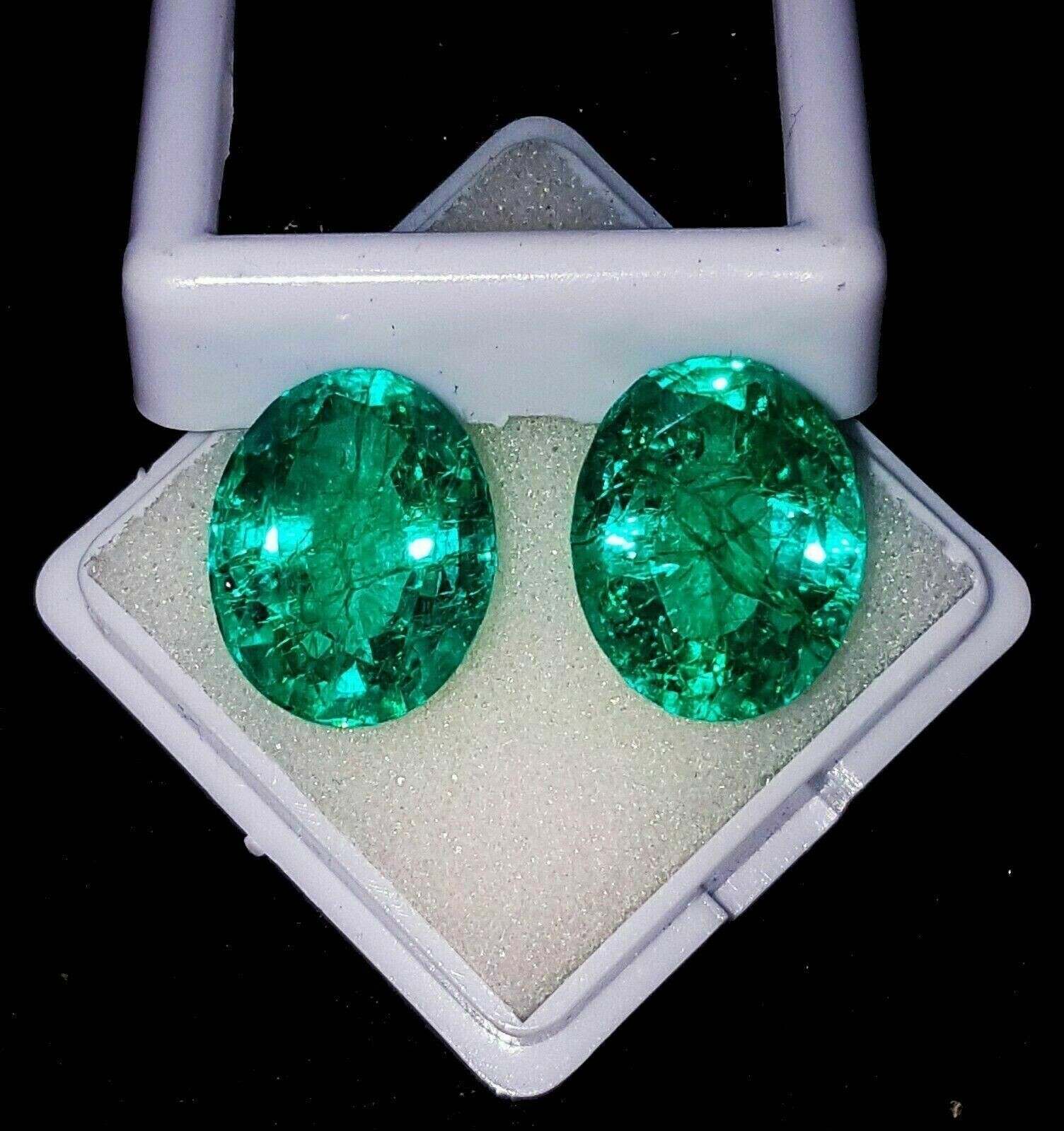 5-7 Ct Each Natural Certified Green Emerald Oval Cut Stunning Gemstone Pair