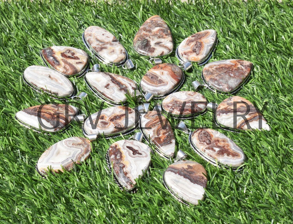 1-500 Pcs Crazy Lace Agate Pendant Wholesale Lot Bulk: Silver Plated WH-23