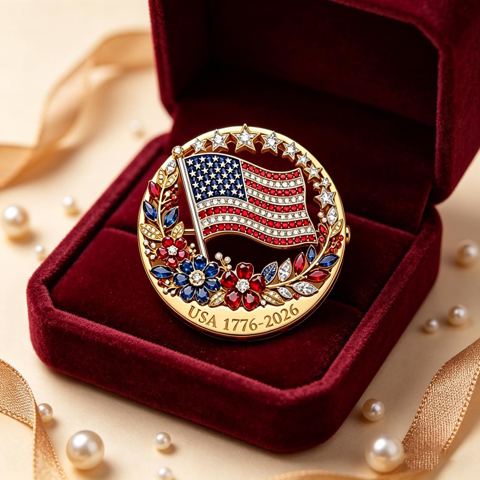 US 250th Anniversary Enamel Brooch Pin(1pc) As Picture, 1pc
