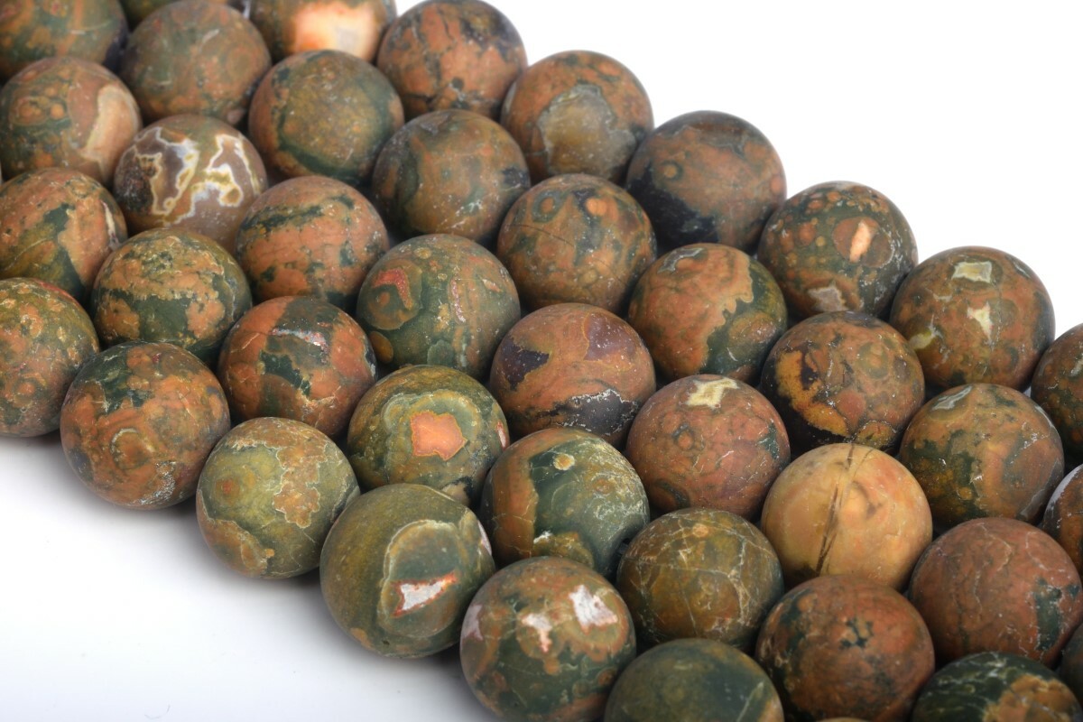 15MM Genuine Natural Matte Rainforest Rhyolite Grade AAA Round Loose Beads