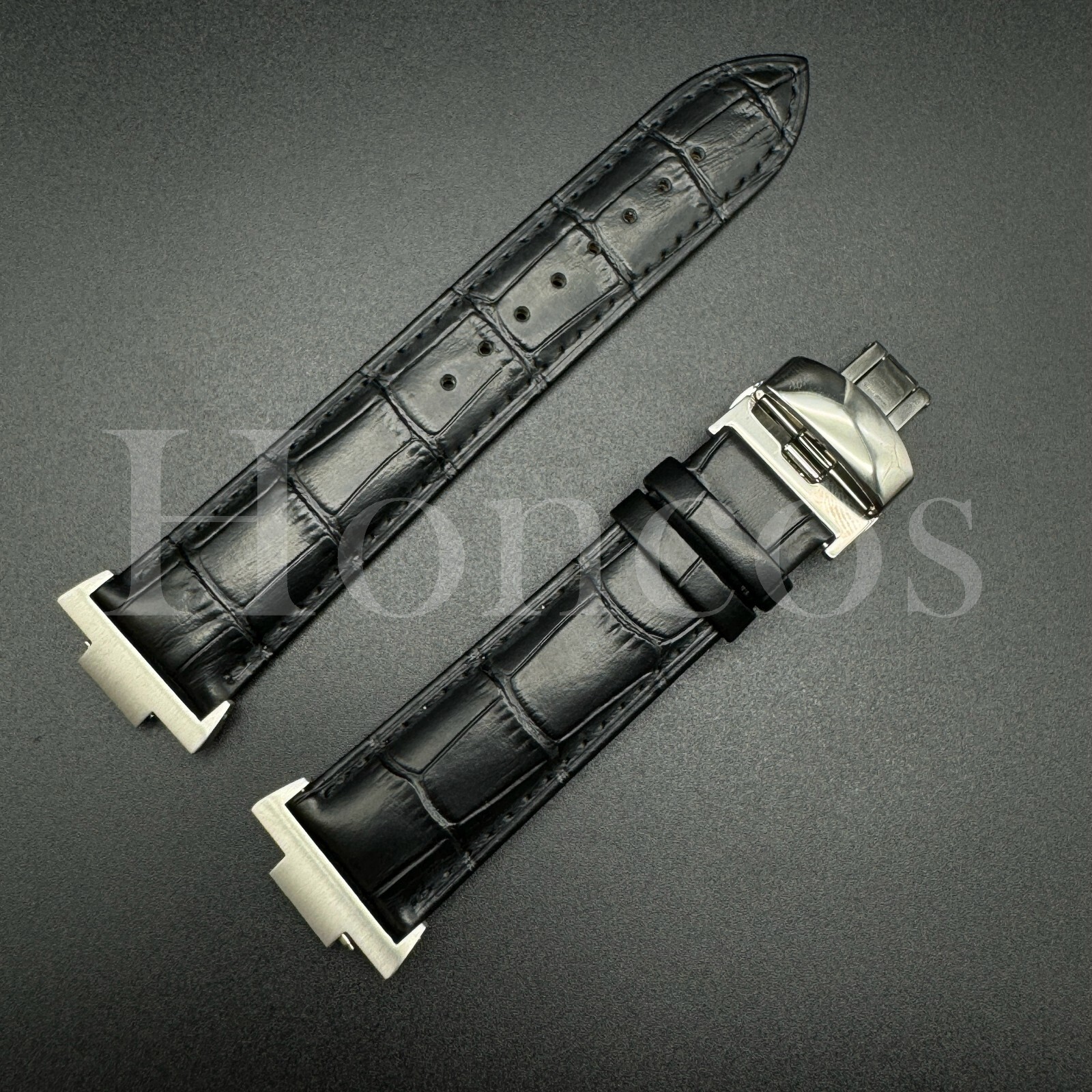 Black Genuine Leather Alligator Watch Strap Fits for Tissot PRX Clasp + Adapter