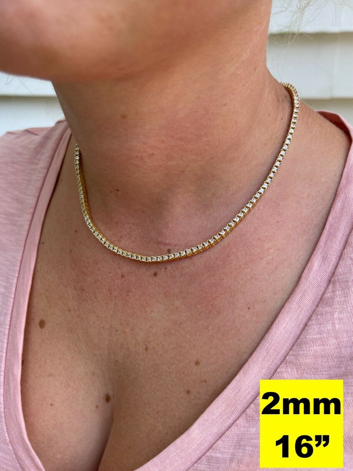 Tennis Chain Real 925 Sterling Silver ICED Square Princess Cut CZ Necklace Chain