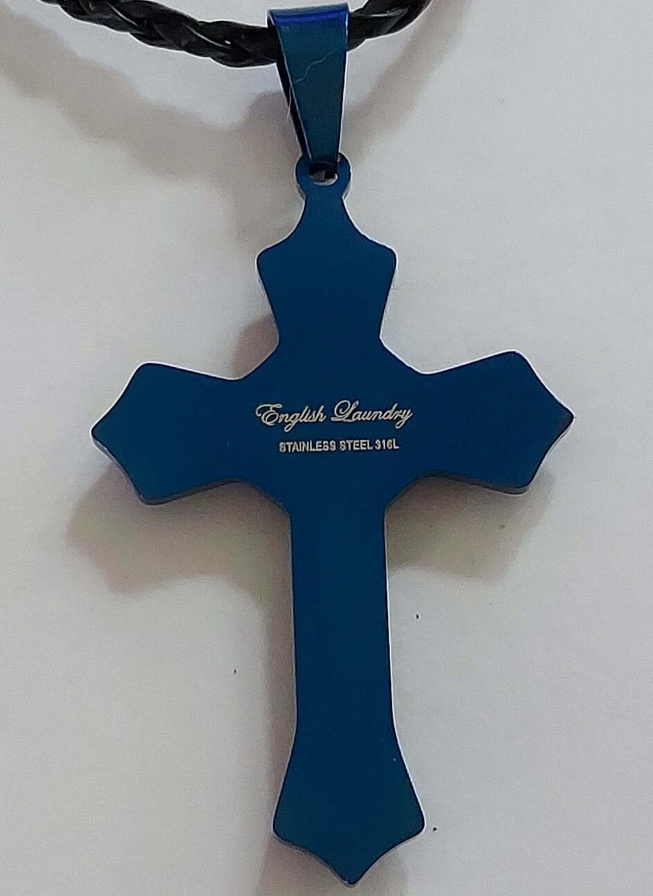 English Laundry Black/Blue IP SS Cross Pendant 25″ Rope Necklace w/ 3″ Extender.