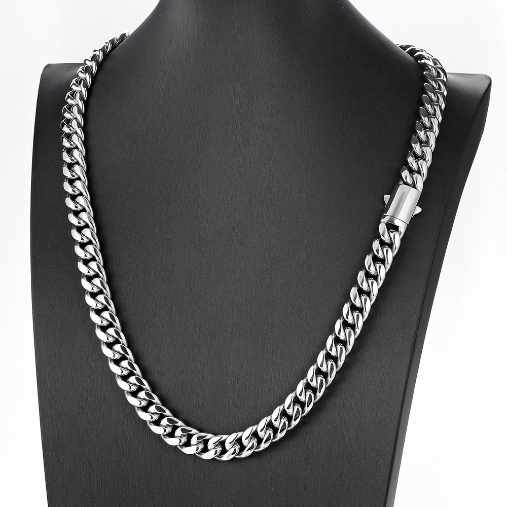 Men’s 6/8/10/12/14mm Silver Stainless Steel Cuban Link Chain Necklace 16″-40″