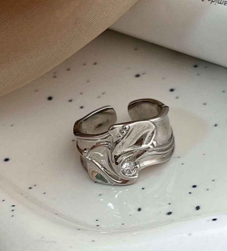 Hip Hop Silver Plated Alloy Irregular Concave Convex Vortex Women’s Open Ring