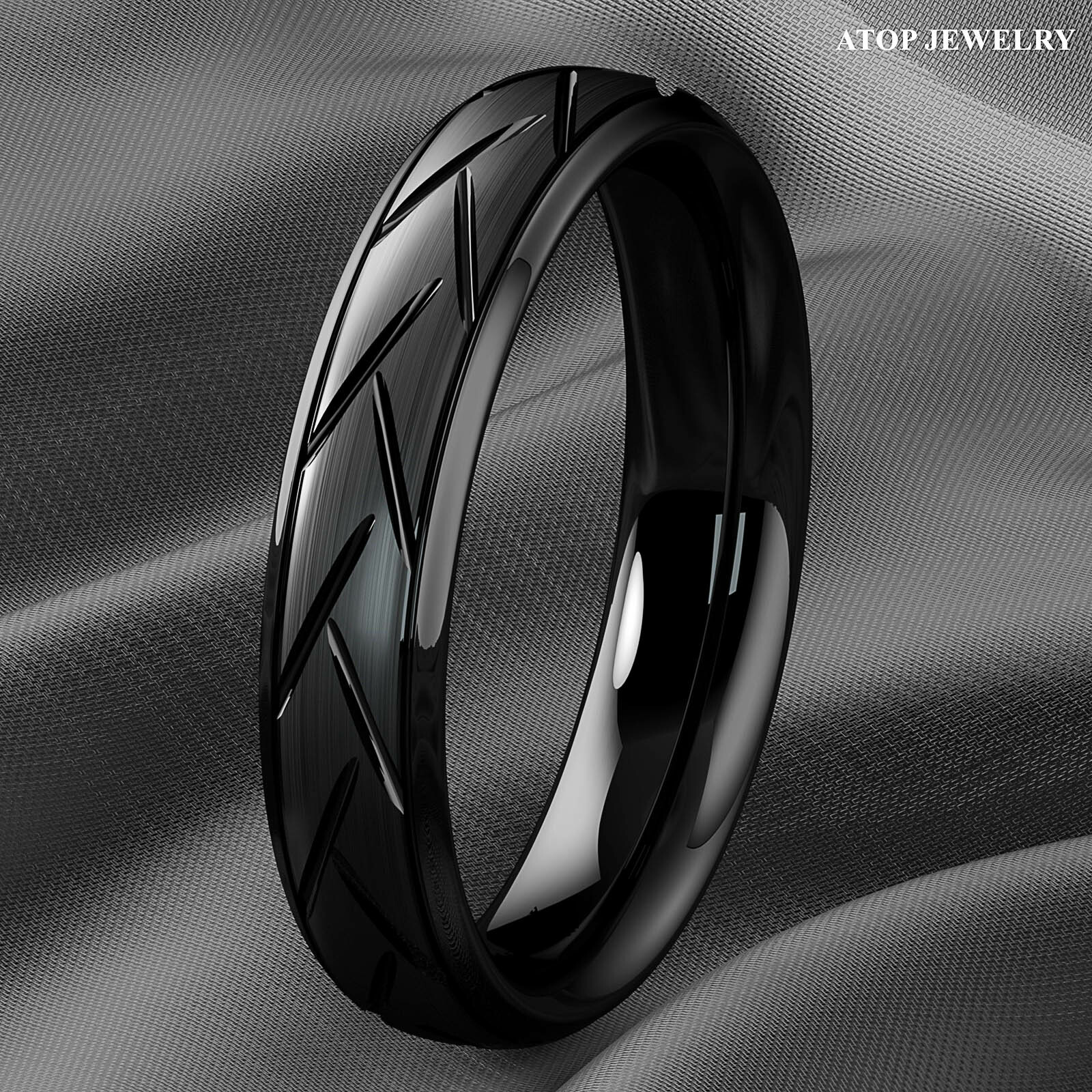 8/6mm Dome Black Brushed Tungsten Ring for Mens Wedding Band Bridal ATOP Jewelry