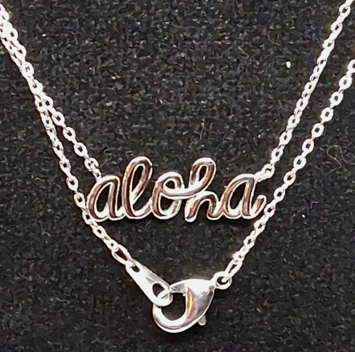 Sliver Tone Hawaiian “Aloha” Scroll Word 16 Inch Necklace