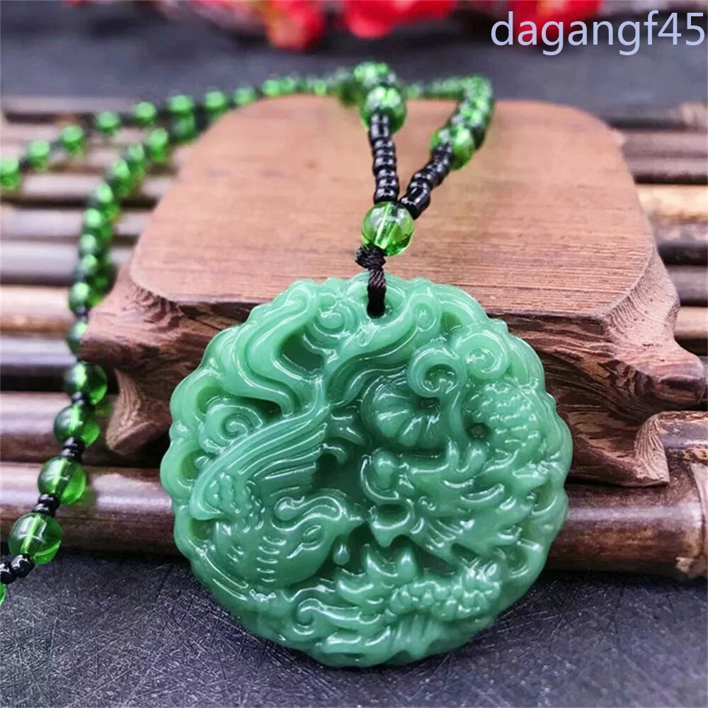 Fashion Green Phoenix Jade Pendant Necklace Chinese Amulet Lucky Jewelry Gift