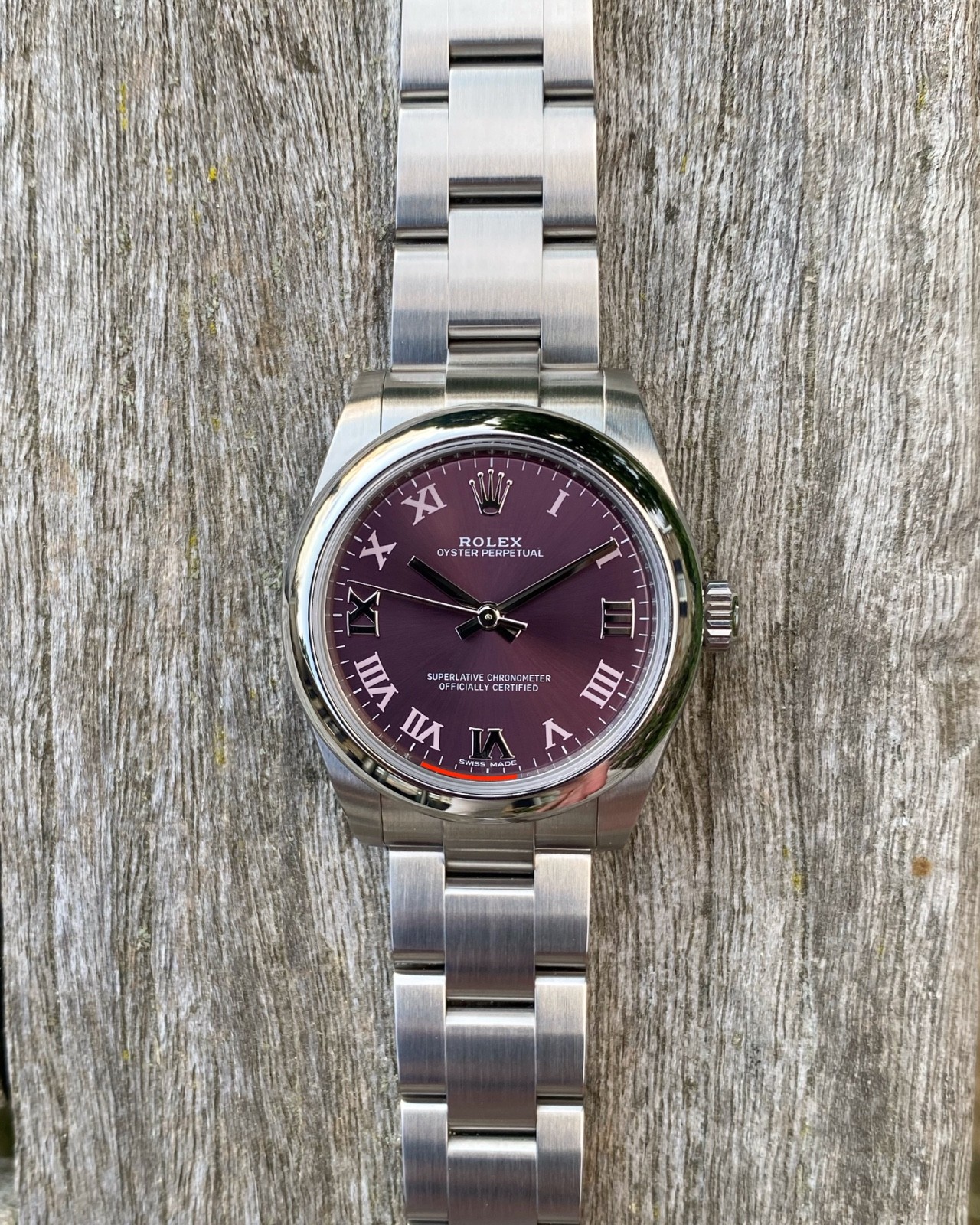 2017 Rolex 177200 Oyster Perpetual 31mm Purple Roman Grape Dial Box and Papers