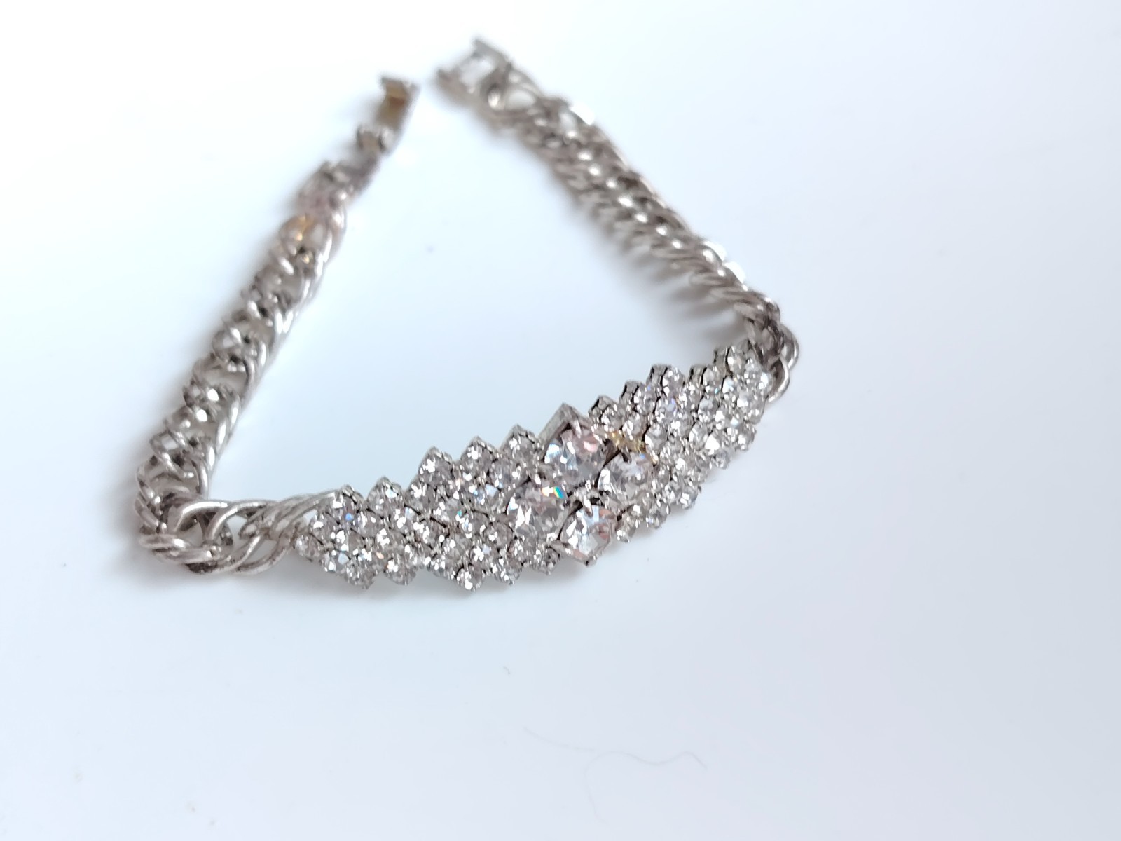 Vintage Riviera Rhinestone Bracelet Silver Tone Snap Clasp Foil Backed Glass