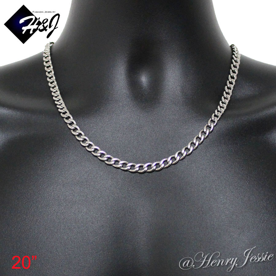 18″-40″MEN Stainless Steel 4/5/6/7/8.5/9.5/12mm Silver Cuban Curb Chain Necklace