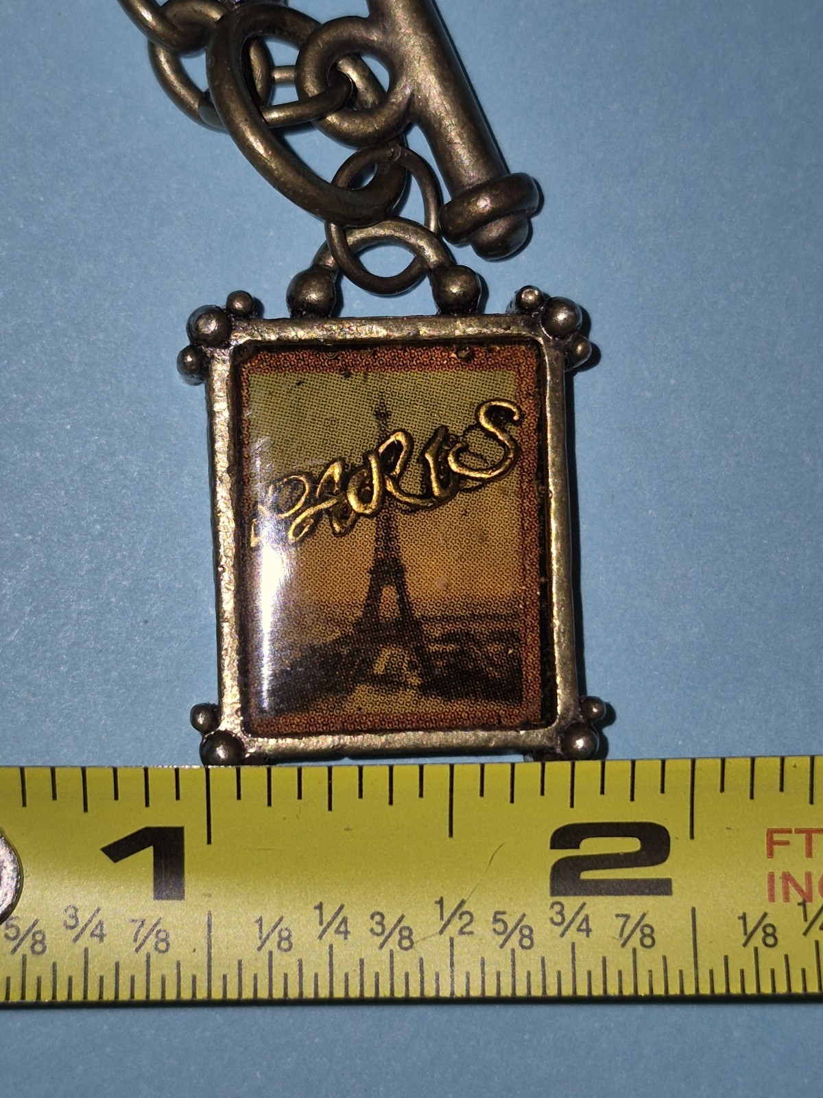 Vintage Bronze Paris Eiffel Tower Toggle Charm Bracelet 7.5″