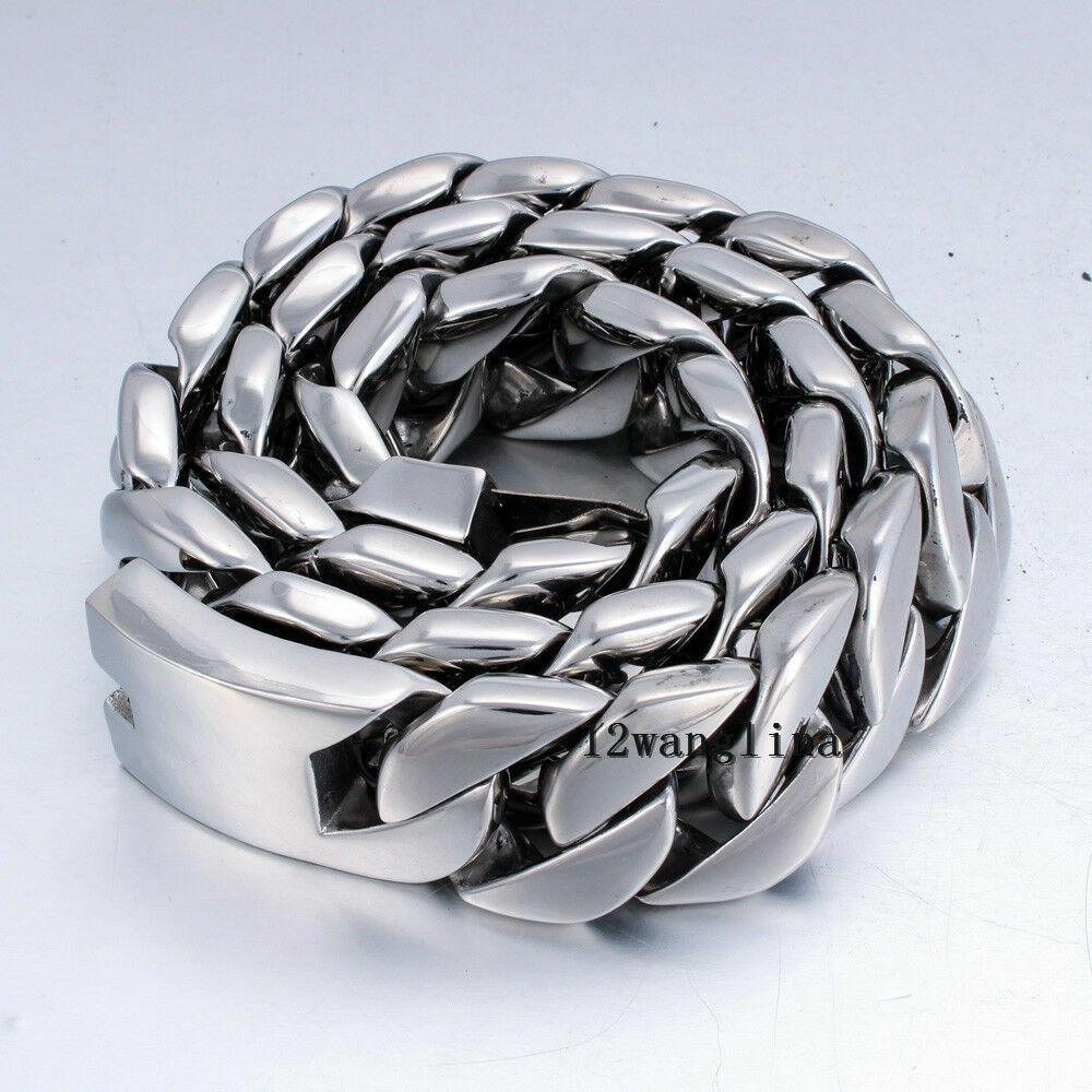 31MM Super Heavy Curb Link Men’s Chain Silver 316L Stainless Steel Necklace New