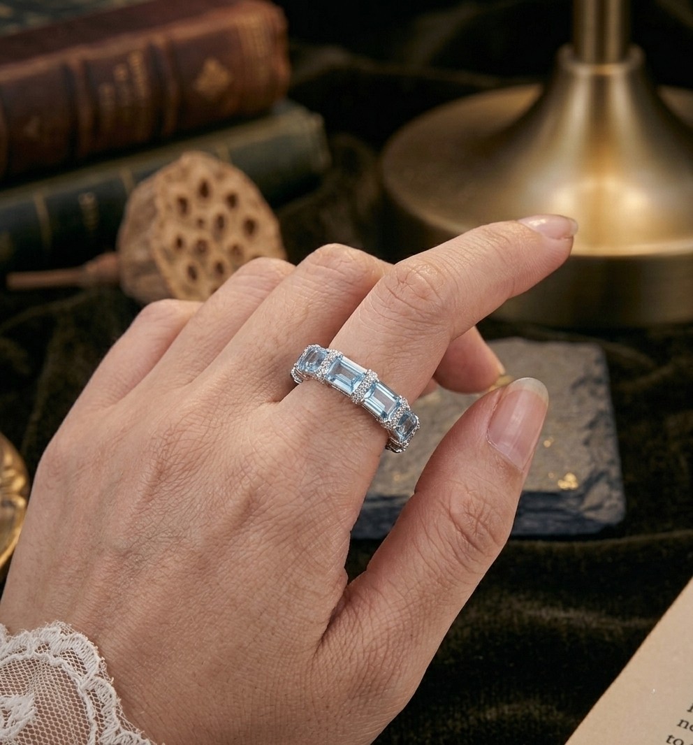 925 Silver Ring with Light Blue gemstone Moissanite Stone forWomen Wedding Party